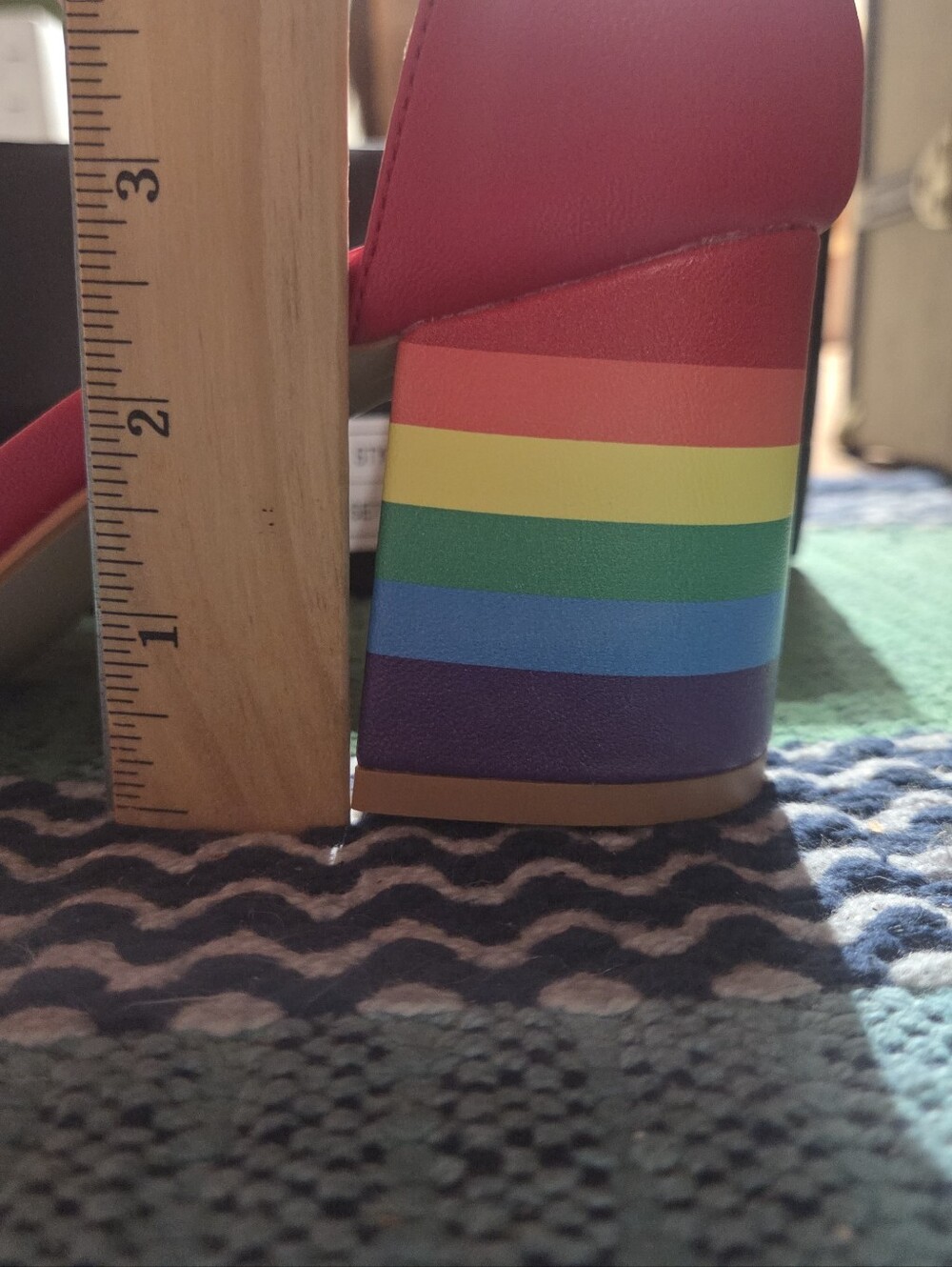 ModCloth Red Ankle-Strap Block Heel Sandals with Rainbow Heel - Picture 8 of 9